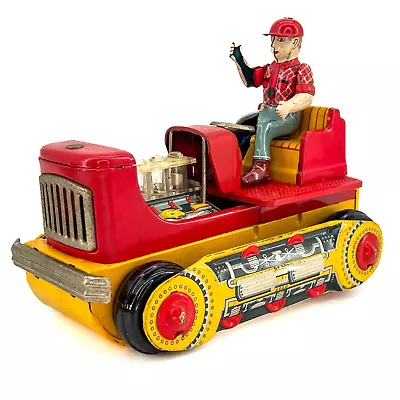 VIDEO  Vtg Linemar Tin Litho PISTON ACTION Bulldozer Toy W/ Remote (Marx) ASIS • $98