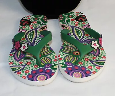 Vera Bradley Green Multi Color Floral Flip Flop Thong Sandals Size 7-8 M • $15