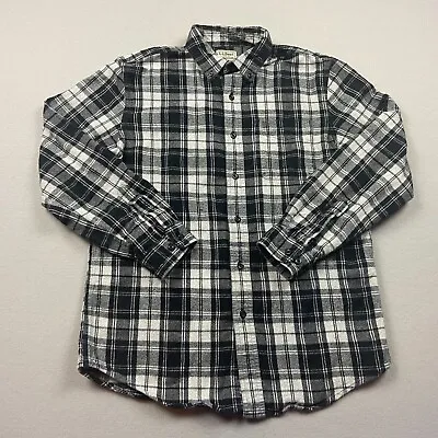 LL Bean Flannel Shirt Mens Medium Black Plaid Long Sleeve Button Pockets • $18.88