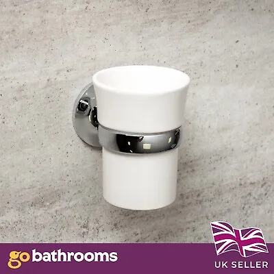 £32.10 • Buy Toothbrush Holder Windsor Bathroom Chrome & White Tumbler With Ceramic Cup