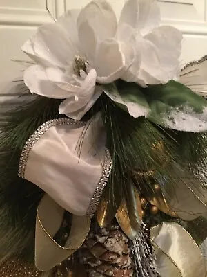 Gold Beige And White Magnolia Christmas Swag Christmas Decor • $99