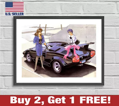 Lamborghini Countach Anime Poster 18  X 24  Print Retro 80s Wall Art Lambo Girls • $13.48