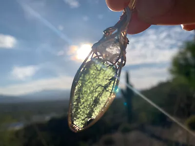 Genuine Moldavite Crystal Large Herkimer Diamond Necklace Pendant Gold Fill  G61 • $188.99