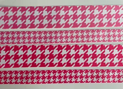 Pink And White Large Houndstooth Check Plaid Grosgrain Ribbon  7/8  1.5” • $2