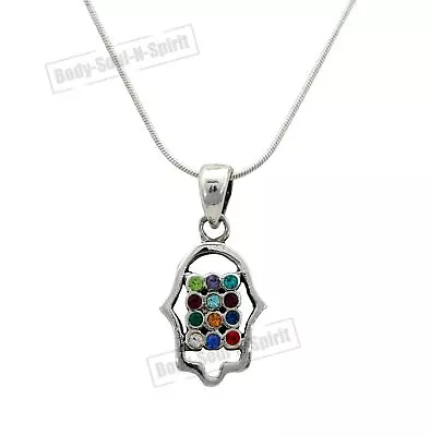 925 Silver Hamsa Hand Of God Hoshen Charm Necklaces 12 Tribes Holyland Gift • £31.99