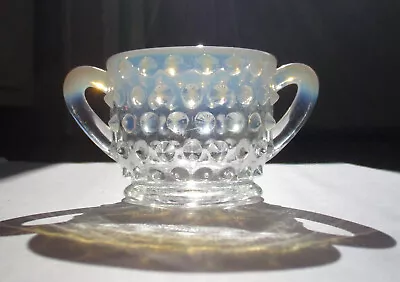 1940's Hobnail Moonstone Sugar Bowl Opalescent And Clear Glass Anchor Hocking • $12