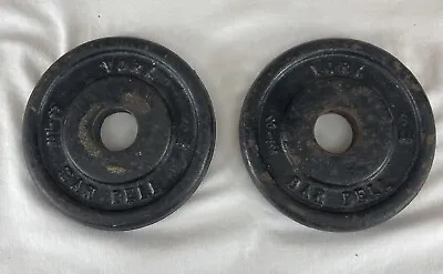 Pair (2) Vintage 2 1/2 Lb YORK BARBELL Standard Weight Plates 1  Hole Cast Iron • $29.97