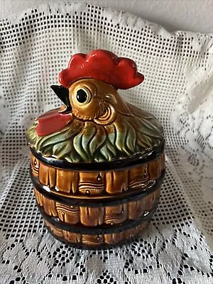 Vintage Ceramic Rooster Chicken Cookie Jar  Very Vibrant Colors Stamped Japan • $34.97