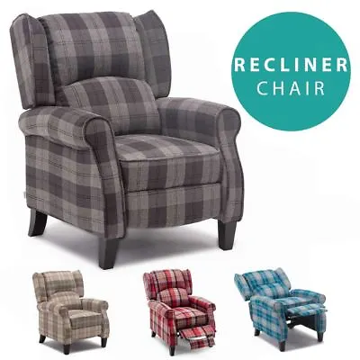 Eaton Wing Back Fireside Check Fabric Recliner Armchair Sofa Lounge Chair • £269.99