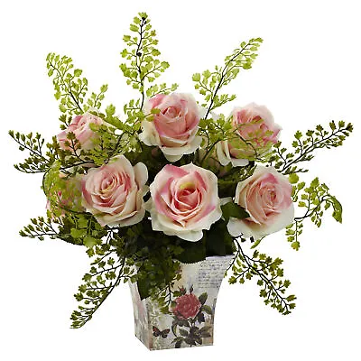 Roses With Maiden Hair Floral Planter Flower Home Decor Light Pink 13  H X 14  • $56.12