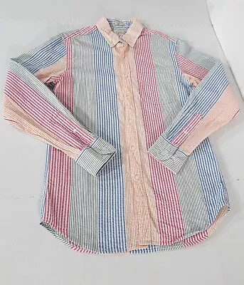 J Crew Slim Fit Colorblock Stripe Seersucker Long Sleeve Button Down Shirt Men S • $24.75