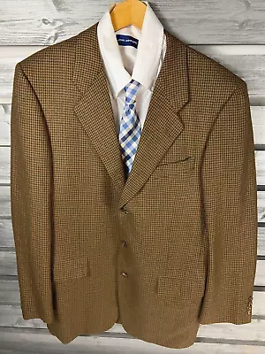 NICE Hickey Freeman Brown 100% Lambs Wool Houndstooth Sport Coat Blazer Mens 40L • $20.09