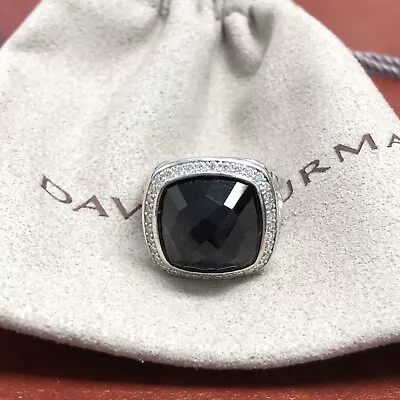 David Yurman Albion 925 Silver 14mm Albion Black Onyx  & Diamond Ring Sz 6 • $190