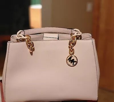 Michael Kors Cynthia Satchel Soft Pink Chain Bag Leather Triple Compartment $298 • $130