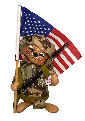 Vintage 1991 Annalee Doll American Flag Military Soldier Mouse Signed Chuck • $29.95