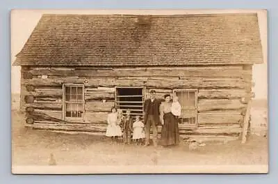 Log Cabin Family In Free Soil Michigan RPPC Antique Americana Photo Mason 1911 • $59.99