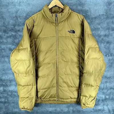 The North Face 550 Puffer Jacket Down Feather Mens L Gold Coat Full Zip STAIN • $34.87