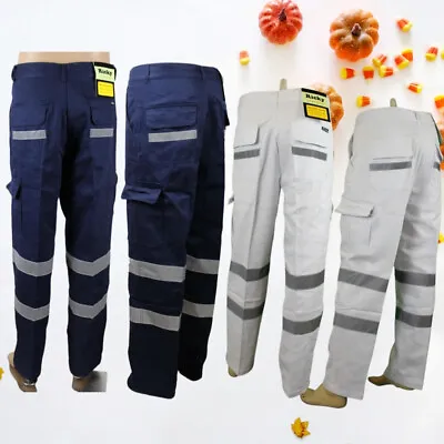 Cotton Drill Workwear Reflective Tape Cargo Pants | Work Cargo Pants Trousers • $31.99