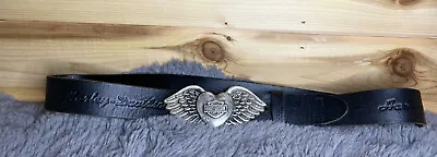 Vintage Harley Davidson Leather Heart Angel Wings Belt Buckle Sz 36 Made In USA • $42.99