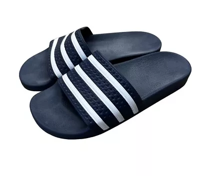 Adidas Slides Navy & White Sz 9 Eu 42.5 Stripe • $21.28