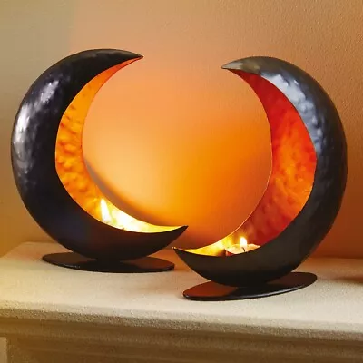 Set Of 2 Black Crescent Tea Light Candle Holders Moon Shaped Home Garden Decor • £16.95