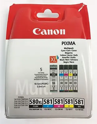 £41.99 • Buy GENUINE Canon PGI- 580 XL CLI-581 Multipack PGBK/C/M/Y/BK Ink Cartridges TR 7550