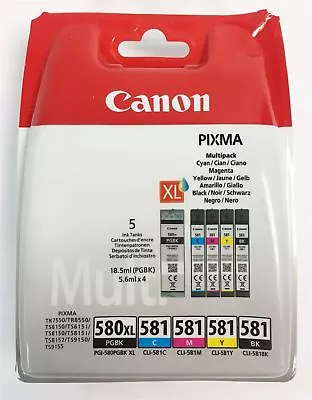 GENUINE Canon PGI- 580 XL CLI-581 Multipack PGBK/C/M/Y/BK Ink Cartridges TR 7550 • £41.92