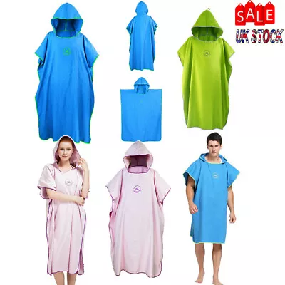 Adults Hooded Microfiber Changing Robe Towelling Poncho For Swimming Surf Beach • £15.99