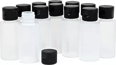 Vivaplex 12 Clear 2 Oz Plastic Squeeze Bottles With Black Flip Top Caps • $15.11