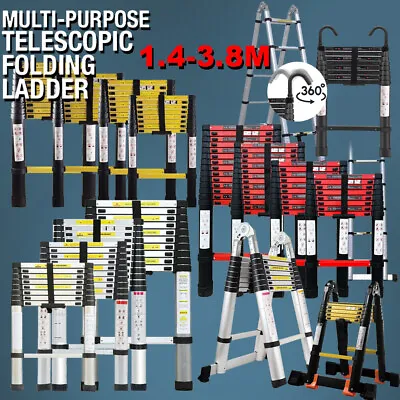 1.4-3.8M Multi-Purpose Aluminium Telescopic Folding Ladder Heavy Duty Extendable • £43.97