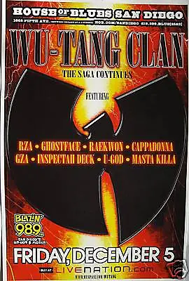 WU-TANG CLAN SAN DIEGO 2008 CONCERT TOUR POSTER-New York Hip Hop LegendsRZAGZA • $18.18