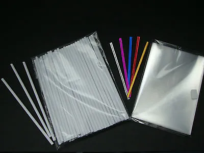 50 X 4  PAPER LOLLY STICKS 3.5  X 5  CELLO BAGS & METALLIC TWIST TIES  Cake Pops • £4.50