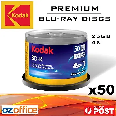 50 X KODAK Blank Blu-Ray Discs 25GB BDR 4X White Inkjet Printable Disc • £37.52