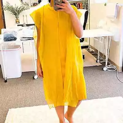 Morgane Le Fay | Cotton Silk Panel Sleeveless Straight Dress Yellow | S • $37.50