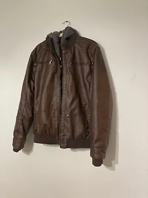 Wantdo Men's Faux Leather Jacket With Removable Hood Motorcycle Jacket Vintage L • $124.60