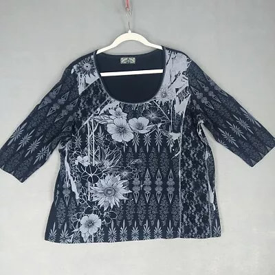 Y2K Vanilla Sugar Top Womens 2XL Blue Floral Lace Accent Scoop Neck Cotton USA • $19.48