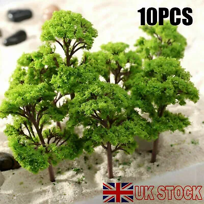 Pack Of 10 Model Trees Green Sand Table Scenery Landscape Plastic DIY Craft 12cm • £10.99