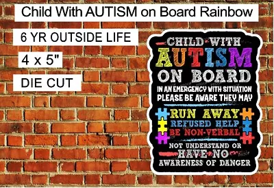 Child With Autism On Board COLORFUL Sticker Decal AUTISTIC AWARENESS • $3.25