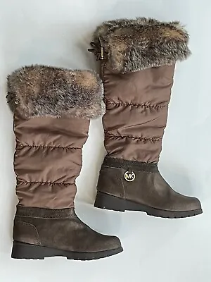 MICHAEL KORS  Fulton  Quilted Fur Trimmed Brown Rain/Snow Boots Women’s SZ 5.5M • $39.50