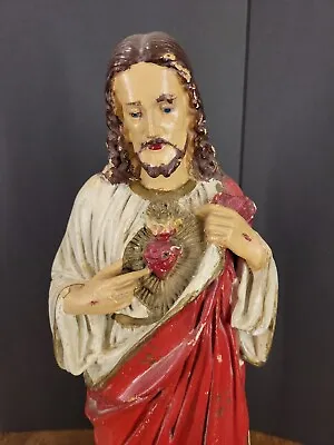 22¼  Tall Vintage Plaster Statue Of Jesus The Sacred Heart Church • $98