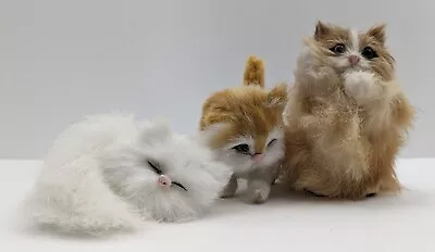 Vintage Kitty Cat Mini Figurines Lot Of 3 - Real Fur On 2 - 1 Is Faux Glass Eyes • $15.99