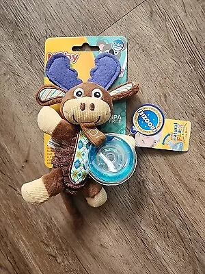 Nuby Pacifier Holder Clip Plush Animal Moose 0-6 Small Soft Toy Stuffed Baby  • $17.99