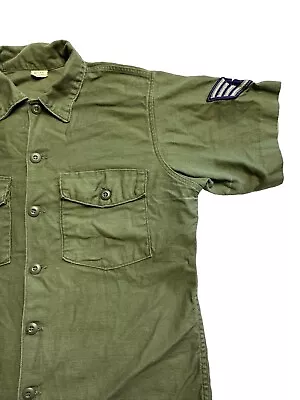 OG 107 OD Sateen Cotton Fatigue Shirt Vietnam War 1960 70s L USAF Patches • $39.99