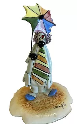 Signed Zampiva Clown With Umbrella Ceramic Figurine Made In Italy 5in High • $9