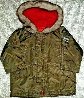 BABY GAP Army Green Coat Lined Jacket 3T Hooded Long Sl Nylon Solid Winter FREE  • $23.99