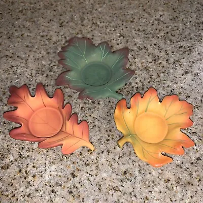 Set Of 3 PARTYLITE Autumn Whispering Leaves Tea Light Candle Holders #E10 • $11