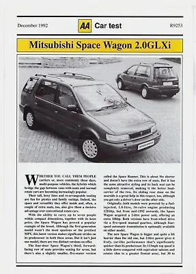 Mitsubishi Space Wagon 2.0 GLXi Road Test 1992-93 UK Market Foldout Brochure AA • $12.43