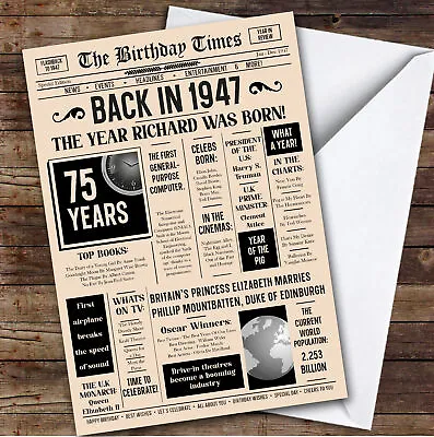 1947 Newspaper Any Age Any Year You Were Born Facts Personalised Birthday Card • £6.59