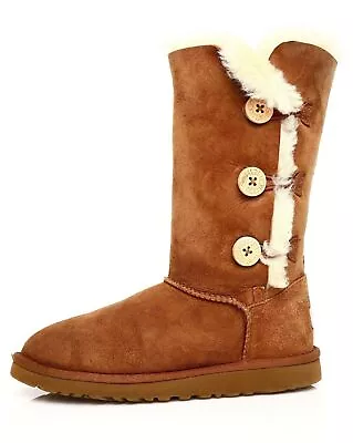 Kids UGG Bailey Button Triplet II Chestnut 1962YK-CHE • $120