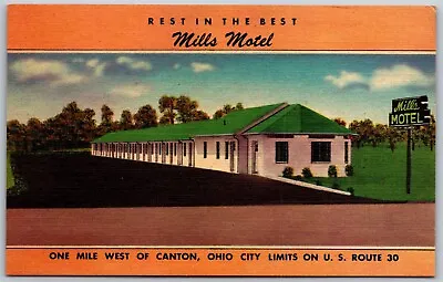 Vtg Massillon Ohio OH Mills Motel Near Canton 1930s Linen View Postcard • $12.99